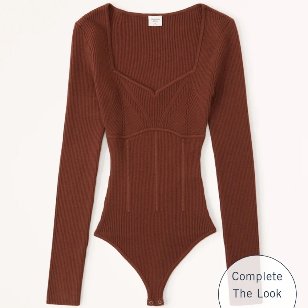 Abercrombie & Fitch NWT Corset Sweetheart Sweater Bodysuit Brown XS